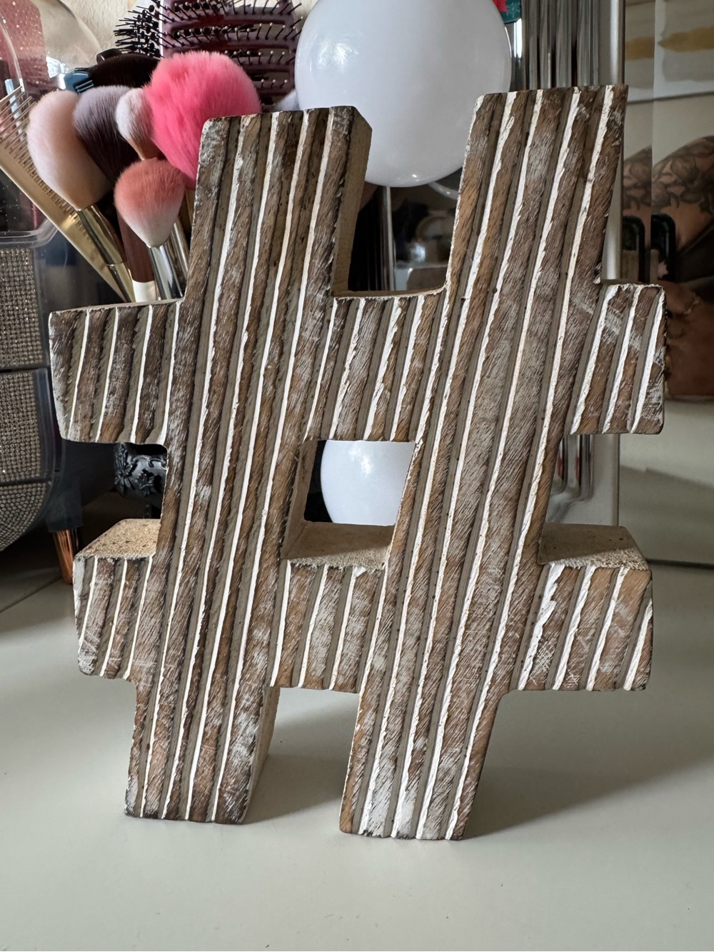 Rustic Wood Hashtag Sign Freestanding or Hanging Wall Decor 8 Inch Tall